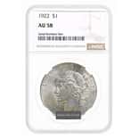 1922-1935 Peace Silver Dollar $1 NGC AU 58 (Random Year)