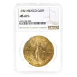 1922 Mexico 50 Pesos Gold Coin NGC MS 62+