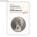 1923 Peace Silver Dollar $1 NGC MS 65 Mint Error (Obv Lamination)