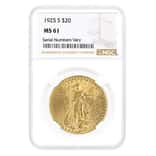 1925-S $20 Saint Gaudens Double Eagle Gold Coin NGC MS 61