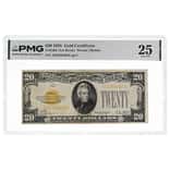 1928 $20 Gold Certificate Currency Note Woods Mellon PMG VF 25