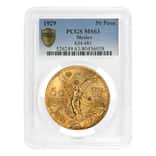 1929 Mexico 50 Pesos Gold Coin PCGS MS 63