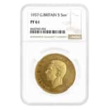 1937 Great Britain George VI 5 Pound Sovereign Proof Gold Coin NGC PF 61