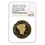 1985 1 Peso Cuba Exile Fantasy Souvenir Long Neck Gold Coin NGC PF 64 UCAM