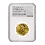 1986 1/4 oz $10 Gold American Eagle NGC MS 69 Mint Error (Obv Struck Thru)