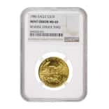 1986 1/4 oz $10 Gold American Eagle NGC MS 69 Mint Error (Rev Struck Thru)