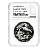 1990 1 oz Proof Silver Chinese Dragon and Phoenix 10 Yuan Coin NGC PF 69 UCAM