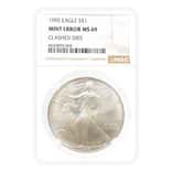 1995 1 oz Silver American Eagle Mint Error Clashed Die NGC MS 69
