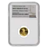 1996 W 1/10 oz $5 Proof Gold American Eagle NGC PF 69 UCAM Mint Error (Obv Struck Thru)