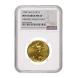 1999 1/4 oz $10 Gold American Eagle NGC MS 69 Mint Error (Obv Struck Thru)