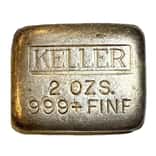 2 oz Keller Vintage Poured Silver Bar .999+ Fine