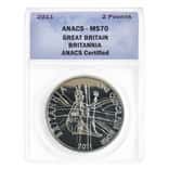 2011 Great Britain 1 oz Silver Britannia Coin .958 Fine ANACS MS 70