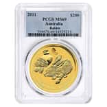 2011 2 oz Gold Lunar Rabbit Australia Perth Mint Series II PCGS MS 69