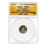 2014 1/10 oz John F. Kennedy Apollo 11 45th Anniversary Platinum Medal ANACS MS 69