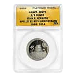 2014 1/2 oz John F. Kennedy Apollo 11 45th Anniversary Platinum Medal ANACS MS 70