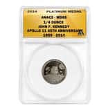 2014 1/4 oz John F. Kennedy Apollo 11 45th Anniversary Platinum Medal ANACS MS 69