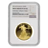 2014 W 1 oz $50 Proof Gold American Eagle NGC PF 69 UCAM Mint Error (Obv Struck Thru)