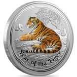 2010 5 oz Colorized Silver Lunar Tiger BU Australian Perth Mint