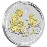 2016 1/2 oz Gilded Silver Lunar Year of The Monkey BU Australian Perth Mint In Cap