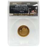 2019 1/4 oz Apollo 11 50th Anniversary $10 Proof Gold Fiji Comm. ANACS PF 70