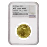 2019 1/4 oz $10 Gold American Eagle NGC MS 69 Mint Error (Obv Struck Thru)