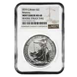 2019 Great Britain 1 oz Silver Britannia Coin NGC MS 68 Mint Error (Rev Struck Thru)