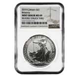2019 Great Britain 1 oz Silver Britannia Coin NGC MS 69 Mint Error (Rev Struck Thru)