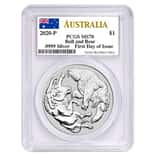 2020 1 oz Silver Australian Bull and Bear Coin Perth Mint PCGS MS 70 FDOI