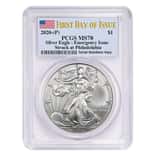 2020 (P) 1 oz Silver American Eagle PCGS MS 70 FDOI Emergency Issue