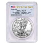 2020 (S) 1 oz Silver American Eagle $1 Coin PCGS MS 70 FDOI Emergency Issue