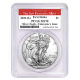 2020 (S) 1 oz Silver American Eagle $1 Coin PCGS MS 70 FS (SF Label) Emergency Issue