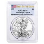 2021 1 oz Silver American Eagle $1 Coin PCGS MS 70 First Day of Issue