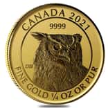 2021 1/4 oz Canadian Great Horned Owl Reverse Proof Gold Coin .9999 Fine