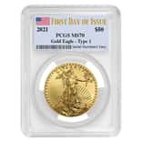 2021 1 oz Gold American Eagle PCGS MS 70 FDOI