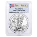 2021 1 oz Silver American Eagle $1 Coin PCGS MS 70 First Strike (Flag Label)