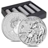 Box of 100 - 2021 1 oz Silver Lunar Year of The Ox Dragon Privy BU Australian Perth Mint In Cap (5 Rolls, Lot of 100)