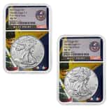 2021 (W) 1 oz Silver American Eagle T-1 & T-2 2-Coin Set NGC MS 70 FDOI (West Point Holder)