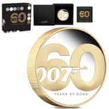 2022 2 oz Tuvalu James Bond - 60 Years of Bond Proof Gilded Silver Coin .9999 Fine (w/Box & COA)
