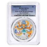 2024 1 oz Colorized Silver Lunar Dragon Perth Mint PCGS MS 70