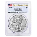 2027 1 oz Silver American Eagle PCGS MS 70 FDOI (Flag)