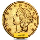 $20 Gold Double Eagle Liberty Head Type II - Extra Fine XF (Random Year, 1866-1876)