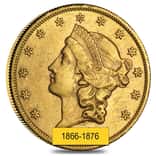 $20 Gold Double Eagle Liberty Head Type II - Very Fine VF (Random Year, 1866-1876)