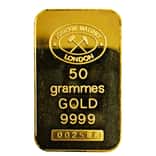 50 Gram Johnson Matthey London Gold Bar .9999 Fine