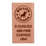 5 oz Bullion Exchanges Copper Bar .999 Fine (Rounded Edges)