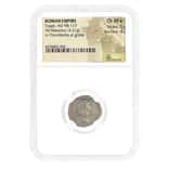 98-117 AD Roman Empire Trajan AR Denarius Silver Coin NGC Ch XF*