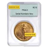 $20 Gold Double Eagle Saint Gaudens PCGS MS 62 Rattler Holder (Random Year)