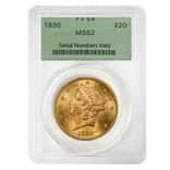 1896 $20 Liberty Head Double Eagle Gold Coin PCGS MS 62 OGH