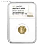 2022 1/10 oz $5 Gold American Eagle NGC MS 69 Mint Error (Obv Struck Thru)
