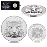 2022 Chad 1 oz Silver Multifaceted Tiger Coin Serial #3 Ultra High Relief (w/Box)