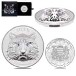 2022 Chad 1 oz Silver Multifaceted Tiger Coin Serial #6 Ultra High Relief (w/Box)